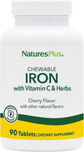 NaturesPlus Chewable Iron, Cherry - 90 Tablets - Supports Natural Energy Production - High-Potency Supplement with Vitamin C & Herbs - 90 Servings