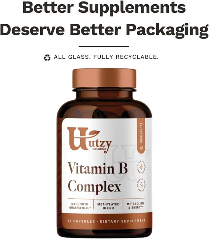 Utzy Naturals Vitamin B Complex | Contains All 8 Essential B Vitamins | with Choline and Inositol | 60 Capsules