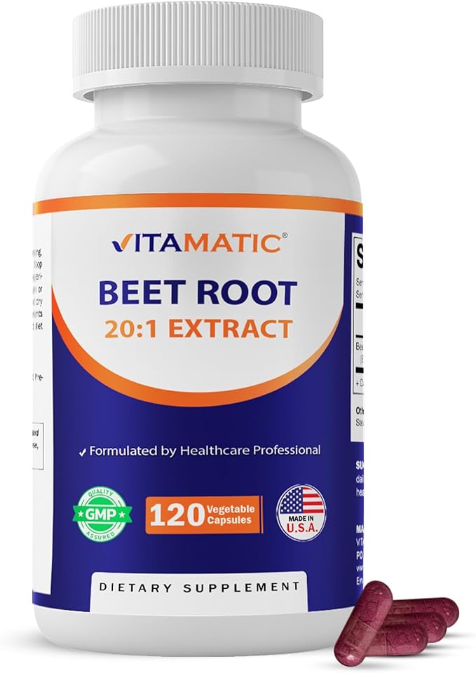 Vitamatic Beet Root 20:1 Extract Capsules 800 mg Per Serving (Beta vulgaris) – Nitric Oxide Support Supplement – Non-GMO, Gluten Free – 120 Veggie Capsules – Made in USA