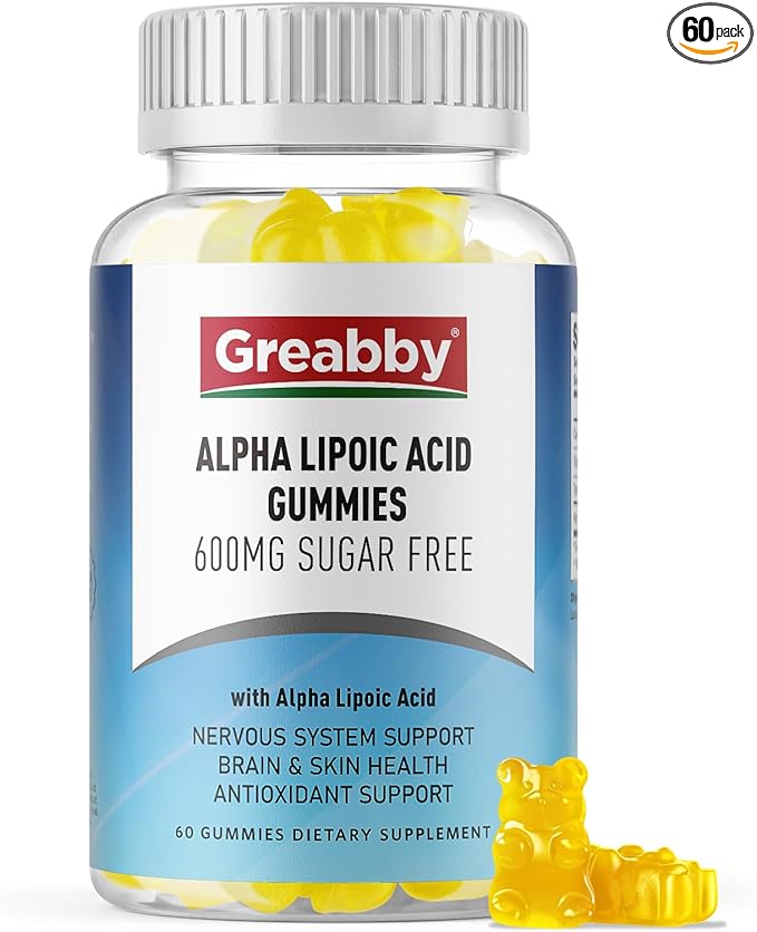 Alpha Lipoic Acid 600mg Gummies, Sugar Free Chewable R Lipoic Acid Supplement for Antioxidant & Nervous System Support, Brian & Skin Health, Pineapple Flavor, 60 Count
