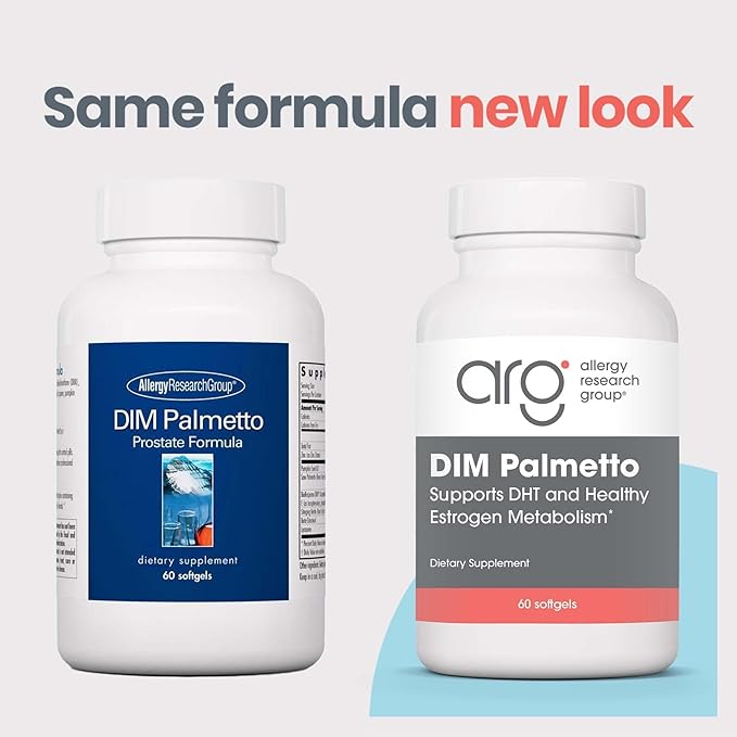 Allergy Research Group DIM Palmetto - Prostate Support Supplement for Men's Health, Zinc with Saw Palmetto, Beta Sitosterol, Stinging Nettle Extract, Pumpkin Seed Oil, Softgels - 60 Count