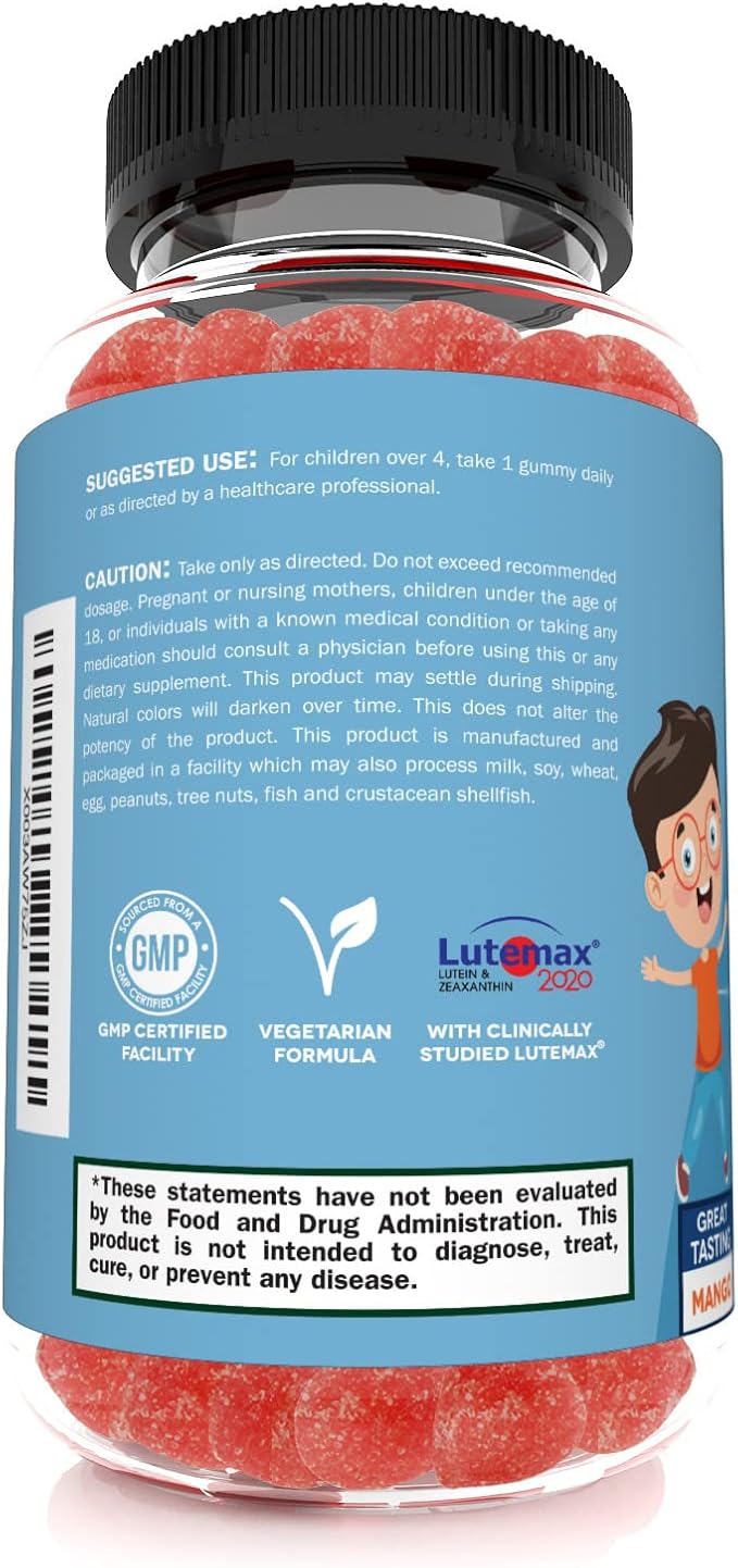Sunergetic Premium Eye Support Gummies for Kids - Lutein with Zeaxanthin Supports Overall Eye Health, Vision & Macular Health–Clinically Studied Lutein & Zeaxanthin with Lutemax 2020-60 Gummies