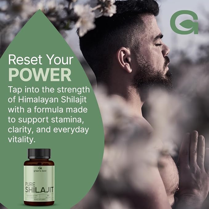 GREEN'S BEST Pure Himalayan Shilajit Capsules – Organic Fulvic Acid Supplement for Energy & Immune Support – Boosts Stamina & Brain Health – Vegan, No Additives