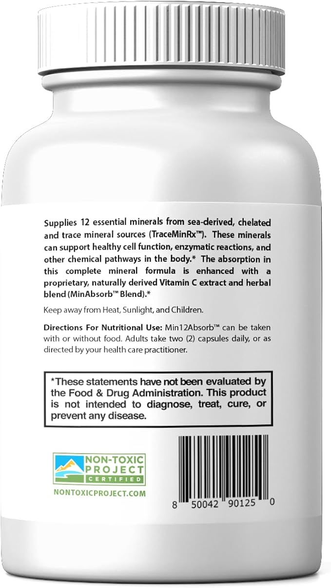 MIN12Absorb™ Essential & Trace Mineral Complex | Soy-Free, Non-GMO, Vegan, 30-Day Supply - Enhanced Absorption for Cellular Health and Daily Vitality