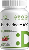 DEAL SUPPLEMENT Berberine Max Supplement with Turmeric, 5000 mg** Per Serving, 240 Vegetarian Capsules | Berberine HCl with Turmeric Root Extract | Non-GMO