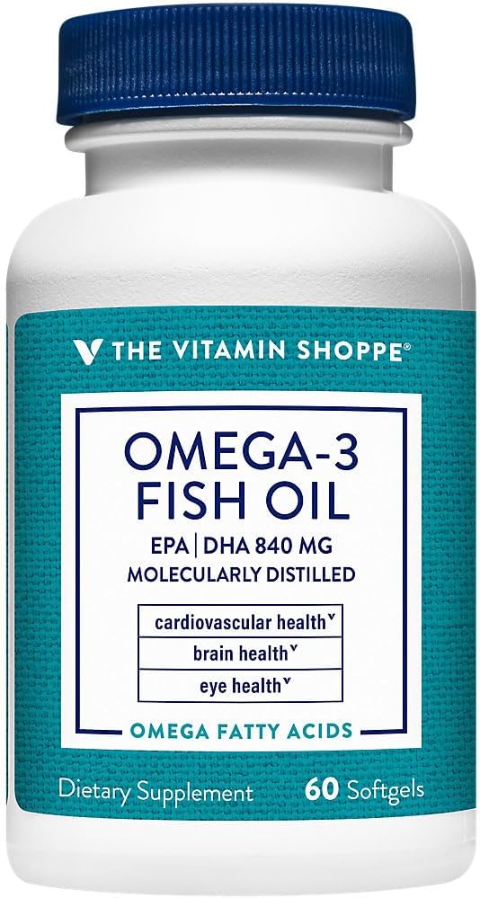 The Vitamin Shoppe Omega 3 Fish Oil 1100 mg EPA & DHA Softgels, Unflavored Fish Oil Supplement for Men and Women, Gluten Free, Dairy Free, 60 Softgels