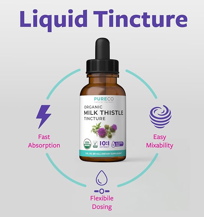 USDA Organic Milk Thistle Extract - High Potency 10:1 Silymarin Milk Thistle Liquid Liver Cleanse Detox & Repair Supplement - Vegan Non-GMO & Alcohol-Free Liver Support Supplement (30 Servings)