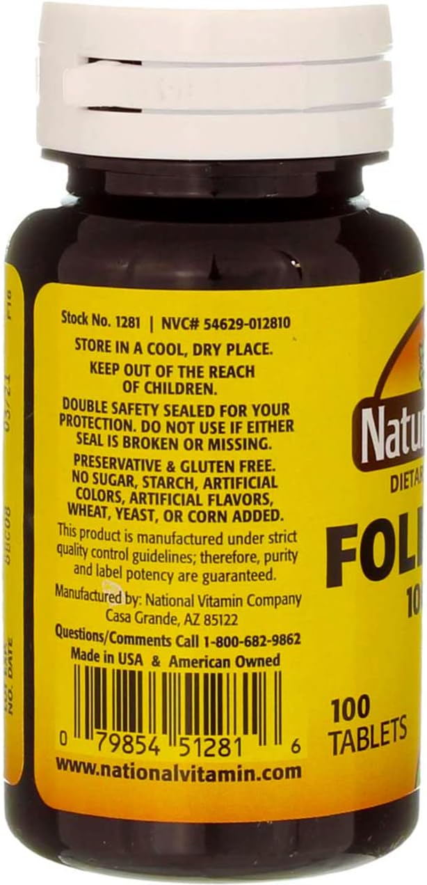Nature`s Blend Folic Acid 1000mcg Tablets 100 Count (2 Pack)