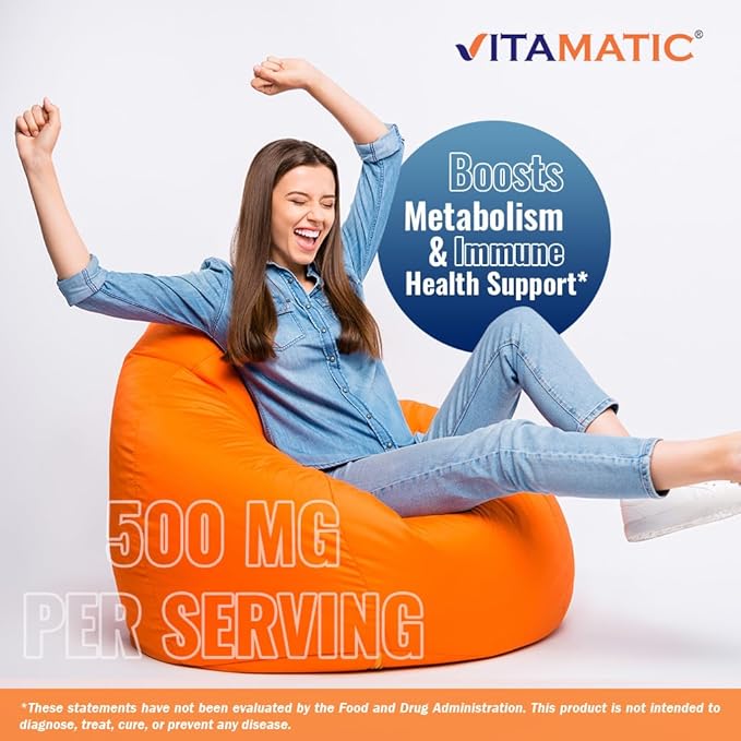 Vitamatic Vitamin B6 (Pyridoxine HCI), 500 mg – 120 Vegetarian Tablets - 2 Pack Promotes Energy Production, Boosts Metabolism & Immune Health Support
