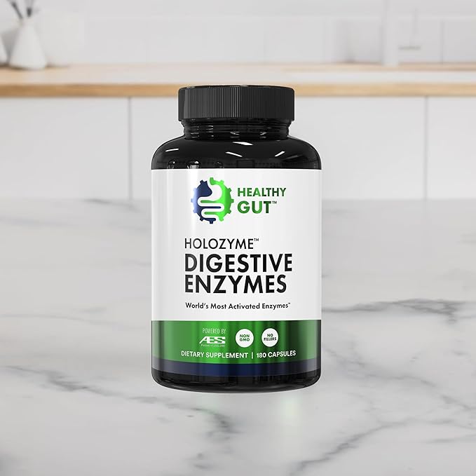 Healthy Gut HoloZyme Max Strength Digestive Enzymes | FODMAP-Friendly Formula Prevents Bloating, Gas, & Indigestion w/Protease, Amylase, Lipase, Lactase, and More | 15 Servings (Sample Bottle)