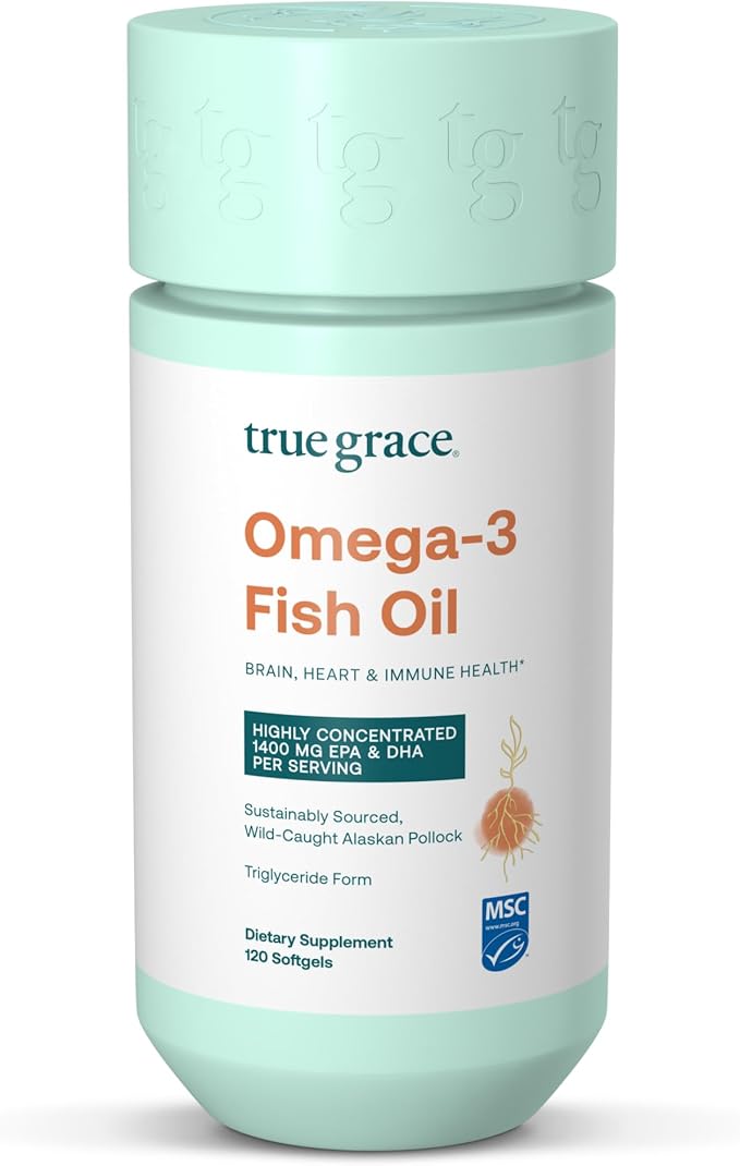 True Grace Omega-3 Fish Oil - 120 Softgels - 1400 mg EPA + DHA - Brain, Heart, Joint & Immune Health - Organic, Gluten Free, Soy Free