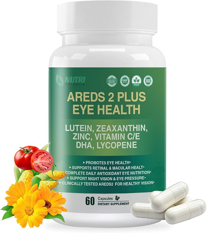 AREDS 2 Plus Eye Vitamin Supplement,Lutein and Zeaxanthin Supplements with DHA for Seniors Macular,Supports Visual Clarity,Focus & Eye Fatigue Relief,Non-GMO,Third-Party Tested(Made & Tested in USA)