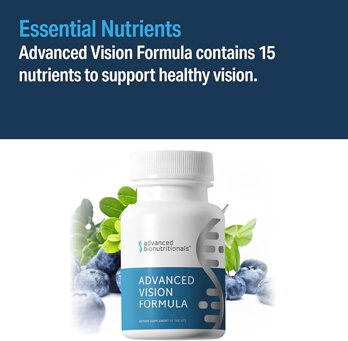 Advanced Bionutritionals – Advanced Vision Formula Supplement, Healthy Vision, Eye Function Support, Eye Vitamins, Lutein, Zeaxanthin, Vitamin A, C, Zinc, Gluten Free, Dairy Free, Vegan (60 Tablets)