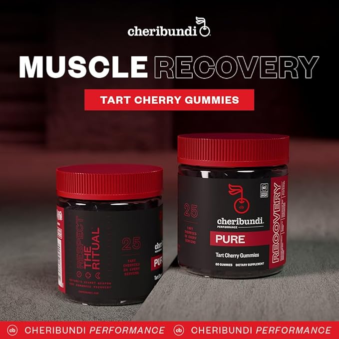 Cheribundi Tart Cherry Gummies Pure | Performance for Maximum Recovery with 25 Tart Cherries | Powerful Antioxidant Support, Non-GMO, Gluten-Free, Vegan | 20 Calories per Serving | 60 Count