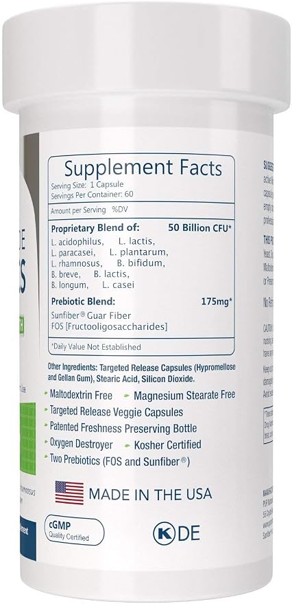 Clinical Grade Probiotics * 50 Billion CFUs/Serving * 10 Strains * Built-in Prebiotic * 60 Daily Capsules - 2 Month Supply * All Natural 100% Made in USA