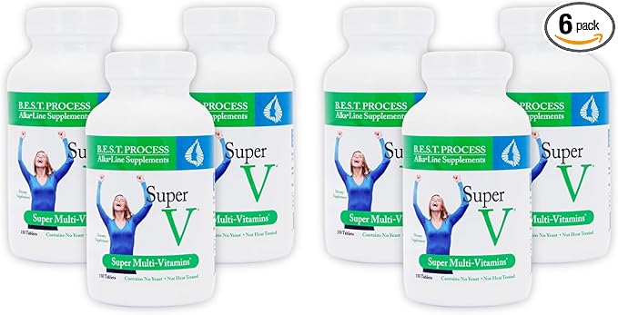 SuperV (6 Pack) Best Process AlkaIine — Energizing & Detoxifying Multivitamin — Vitamins & Minerals with Digestive Enzymes, Superfoods and Herbs