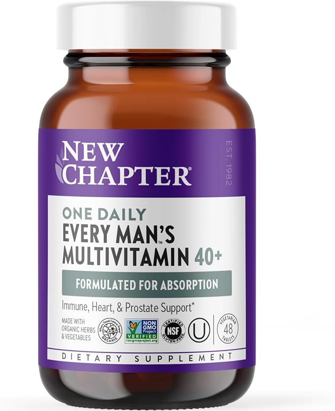 New Chapter Men’s Multivitamin 40+, Extra B6 & B12, D3, Vitamin C & Zinc, Immune, Heart, Cellular Energy, and Brain Health, Gentle on The Stomach, One Daily, Non-GMO, Gluten-Free, 48 Tablets