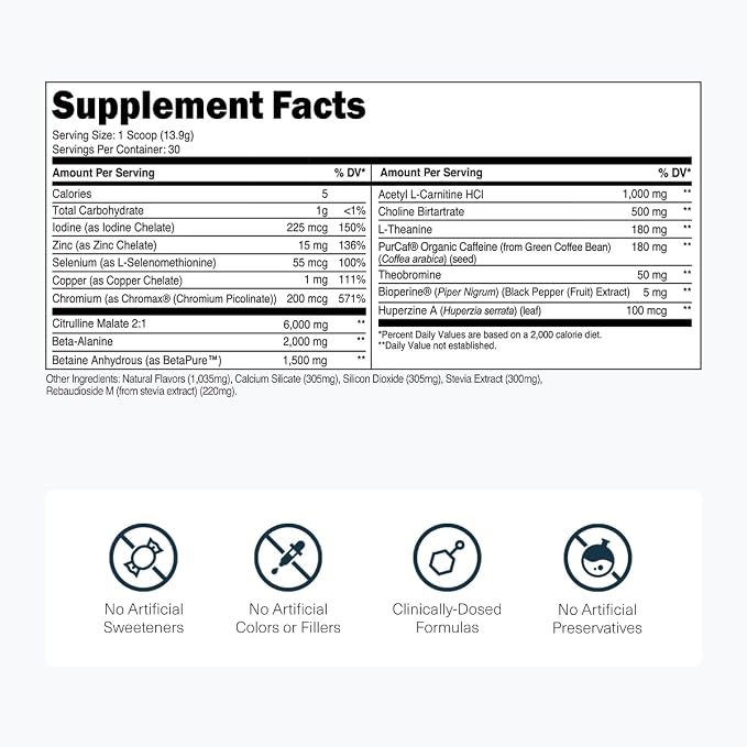 Transparent Labs Lean Pre-Workout - Body Recomposition Pre Workout for Men and Women with Acetyl L-Carnitine, Beta Alanine Powder, & PurCaf Organic Caffeine Powder - 30 Servings, Blue Raspberry
