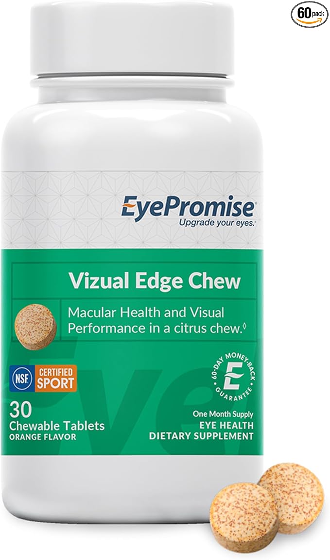 EyePromise Vizual Edge Supplement - 30 Chewable Tablets, 30-Day Supply, Citrus Flavor - AREDS 2 Eye Vitamin with 20mg Zeaxanthin & 10mg Lutein for Macular Support and Vision Health