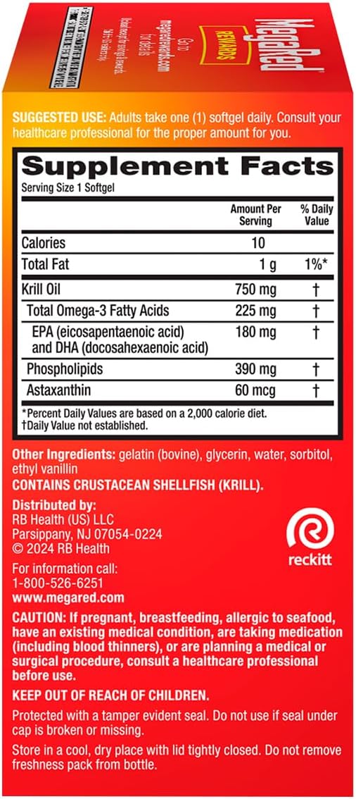 MegaRed Ultra Concentrate 750mg Omega-3 Krill Oil Fatty Acid Supplement with EPA/DHA, Antioxidant Astaxanthin, No Fish Oil Aftertaste Supports Heart Health, 80 Count Softgels (2 Pack)