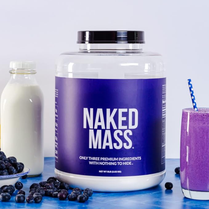 NAKED Mass - Natural Weight Gainer Protein Powder - 8 LB Bulk, NSF Certified, GMO Free, Gluten Free & Soy Free. No Artificial Ingredients - 1,250 Calories per Serving