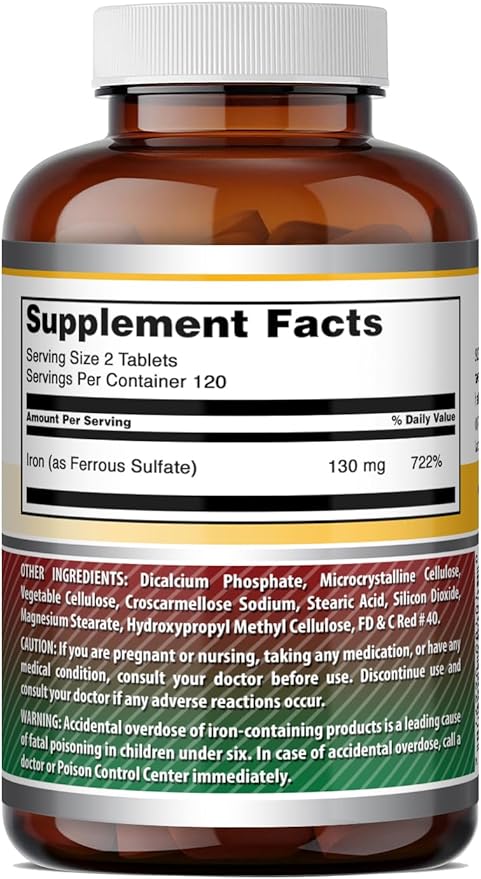 Amazing Formulas Iron as Ferrous Sulfate Supplement | 130 Mg per Serving | 240 Tablets | Non-GMO | Gluten-Free | Made in USA