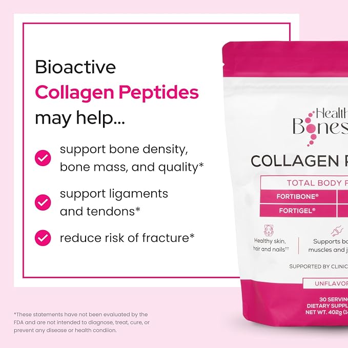 FORTIBONE® Premium Bone Health Collagen Peptides w/FORTIGEL®, VERISOL®, TENDOFORTE® | Clinically-Supported for Bones Joints Skin Hair Nails | Hydrolyzed Collagen Anti-Aging Formula | 90 Servings