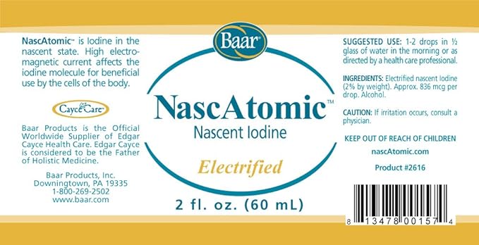 BAAR NascAtomic Electrified Nascent Iodine Liquid Drops, Potent 2% Formula for Energy, Vitality, Metabolism Boost, Detox, Immune Support, Mental Clarity & Thyroid Health, 2 fl oz (Pack of 1)