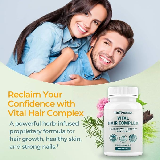 VITAL NUTRITIVE Vital Hair Complex -Hair Growth Vitamins for Women and Men -Biotin & Vitamin B -Hair Growth Supplement for Healthy Hair Skin & Nails -Hormone & Gluten Free -Hair Vitamins for Women