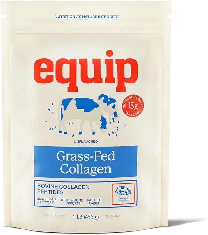 Equip Foods Grass Fed Collagen Powder | Hydrolyzed Bovine Collagen Peptides with Amino Acids | Prime Beef Collagen for Healthy Joints, Skin & Nails | Non-GMO, Paleo Friendly | 30 Servings, Unflavored