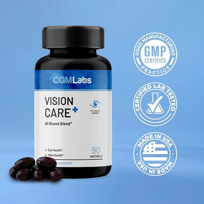 Vison Care Plus - Complete Dietary Supplement for Your Vision- Lutein 20mg, Zeaxanthin, Vitamin A, Bilberry Extract - 90 Softgels by CGM Labs