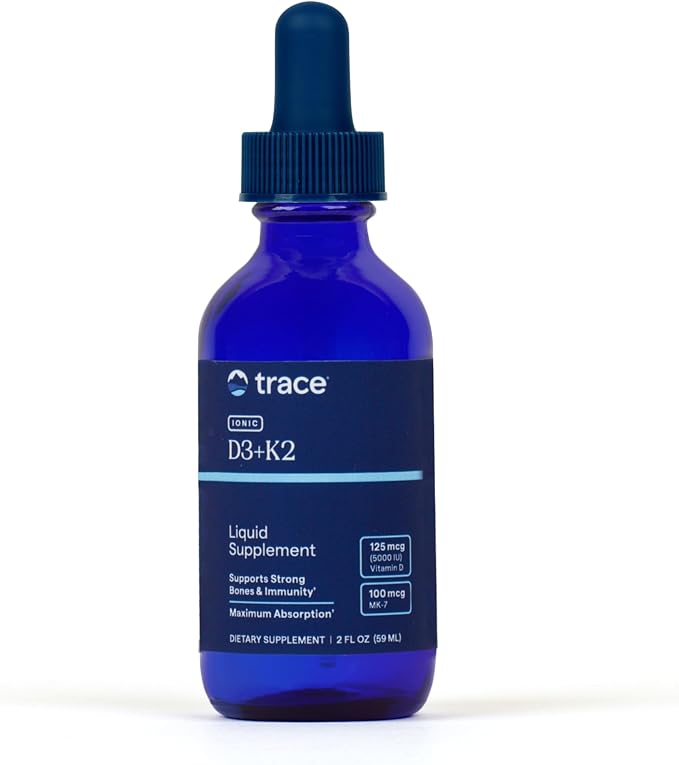 Trace Minerals | Liquid Ionic Vitamin D3 + K2 | 125 mcg (5,000 IU) D3, 100 mcg K2 | Concentrated Dietary Supplement | 2 fl oz. 296 Servings