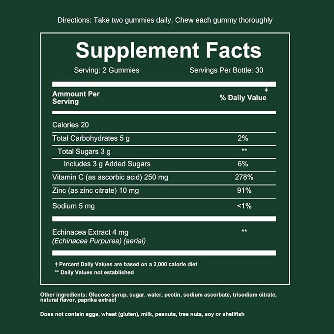 WEEM Immune Support Gummies - Vitamin C - Zinc - Echinacea - Health System Support - Alternative to Pills, Gluten-Free, Natural Supplement for Kids and Adults - 1 Pack