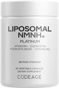 Codeage Liposomal NMNH Platinum - 500 mg NMNH Supplement, NAD+ Precursor with Quercetin, Pterostilbene, Apigenin, Active B Vitamins B2 Riboflavin & Vitamin B12 Methylcobalamin - Non-GMO - 60 Capsules