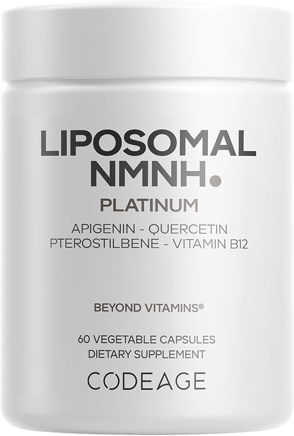 Codeage Liposomal NMNH Platinum - 500 mg NMNH Supplement, NAD+ Precursor with Quercetin, Pterostilbene, Apigenin, Active B Vitamins B2 Riboflavin & Vitamin B12 Methylcobalamin - Non-GMO - 60 Capsules