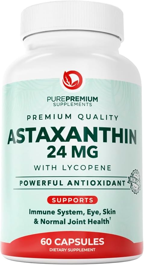 PurePremium Astaxanthin Supplements - Astaxanthin 24mg with Lycopene 50mg Antioxidants Supplement for Skin & Eye Health, & Immune System Support – Non-GMO - 60 Count, 2 Month Supply