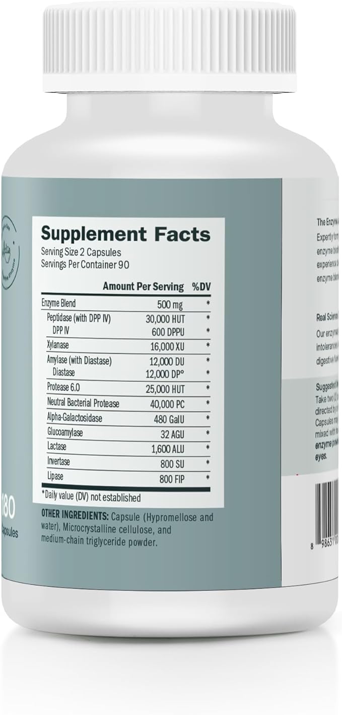Houston Enzymes TriEnza - Digestive Enzyme Supplement for Gluten, Casein, Soy, Proteins, Carbohydrates, Fats & Polyphenols - Digestive Enzymes for Women & Men (180 Chewable Tablets)