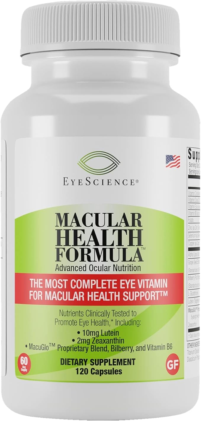 EyeScience – Macular Health Formula – Capsules – Complete Nutritional Supplement for Eye Health - Contains Lutein, Zeaxanthin, Vitamin C, D, E & B6 (120 Count)