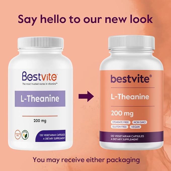 BESTVITE L-Theanine 200mg (120 Vegetarian Capsules) - No Stearates - Vegan - Non GMO - Gluten Free
