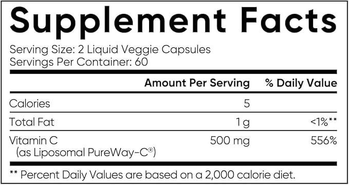 Adventure Home Sports Liposomal Vitamin C 500mg High Absorption Pure-Way C - Certified Vegan, Non-GMO, Gluten Free Antioxidant & Immune Support - 120 Count + Exclusive Vitamin Guide