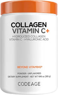 Codeage Collagen Peptides Powder, Vitamin C, Hyaluronic Acid, 10 oz | Hydrolyzed grass-fed collagen 20g, vitamin C, hyaluronic acid, digestive enzymes, 18 amino acids. Unflavored. Non-GMO.