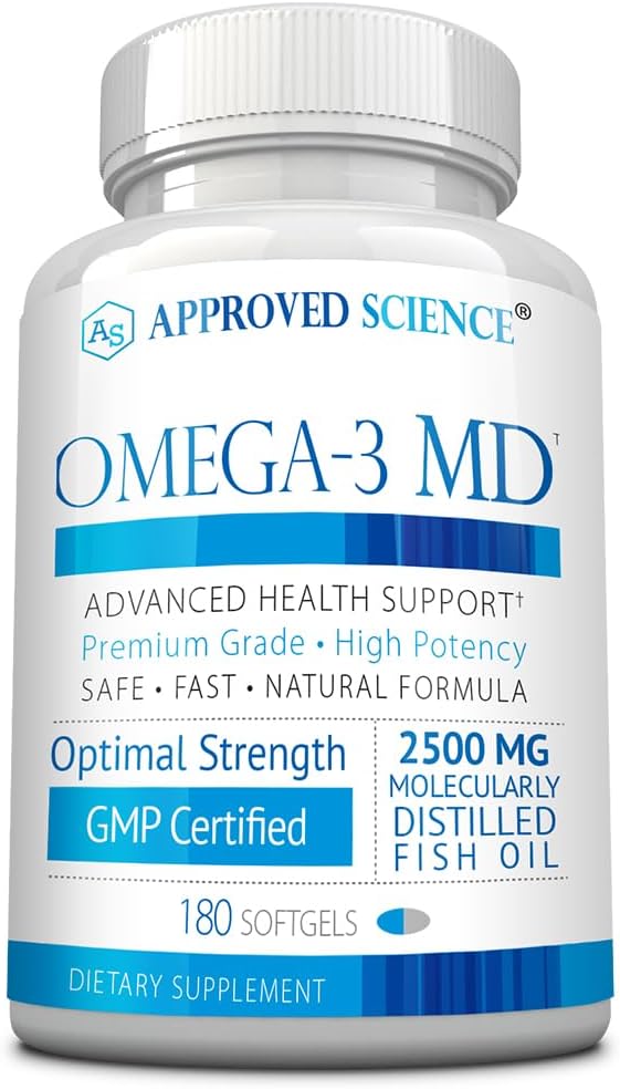 Omega-3 MD - EPA & DHA Supplement - 2500mg Omega 3 Fish Oil for Heart Health, Brain Support, Joint Comfort, & Overall Wellness - 1 Bottle - 3 Month Supply