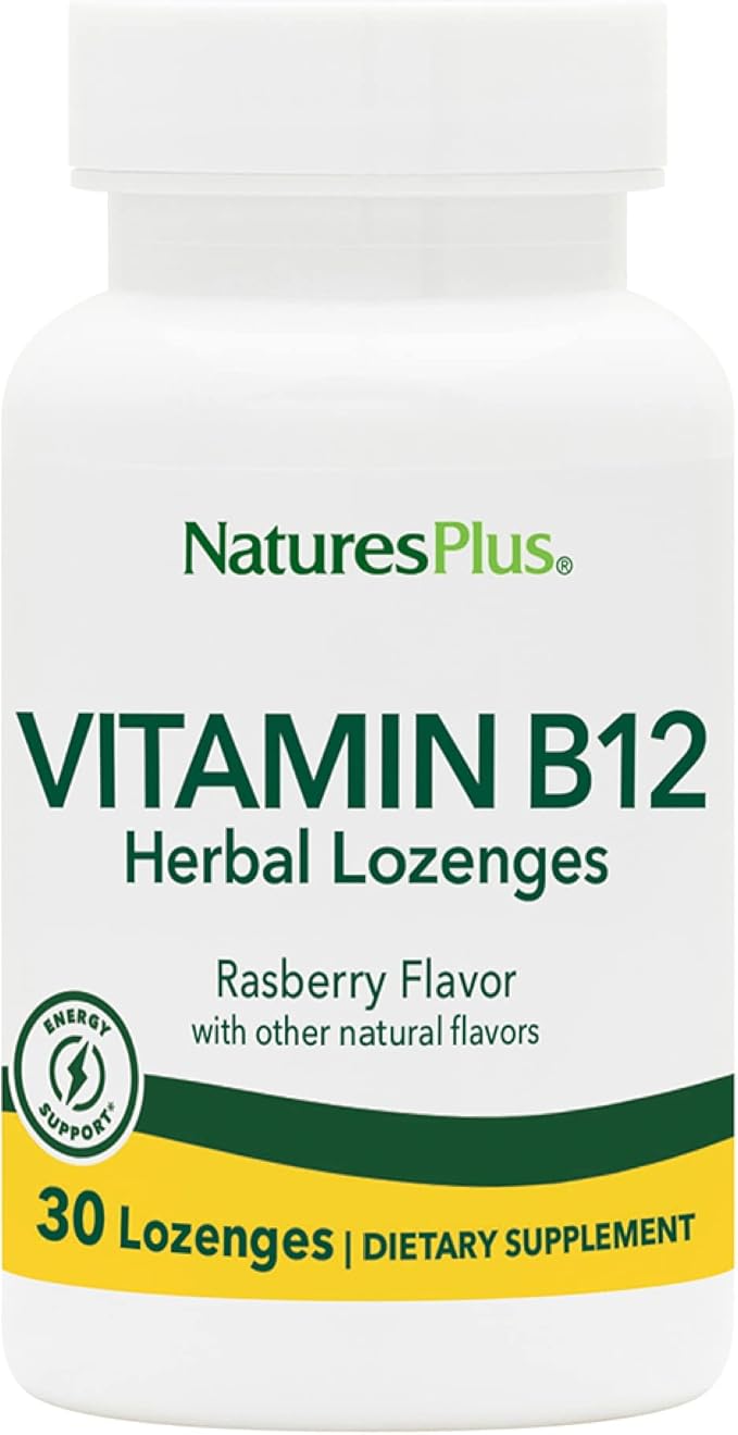 NaturesPlus Vitamin B12 1000 mcg - 30 Herbal Lozenges - Raspberry - Energy & Immune Health Support - Vegetarian, Gluten Free - 30 Servings