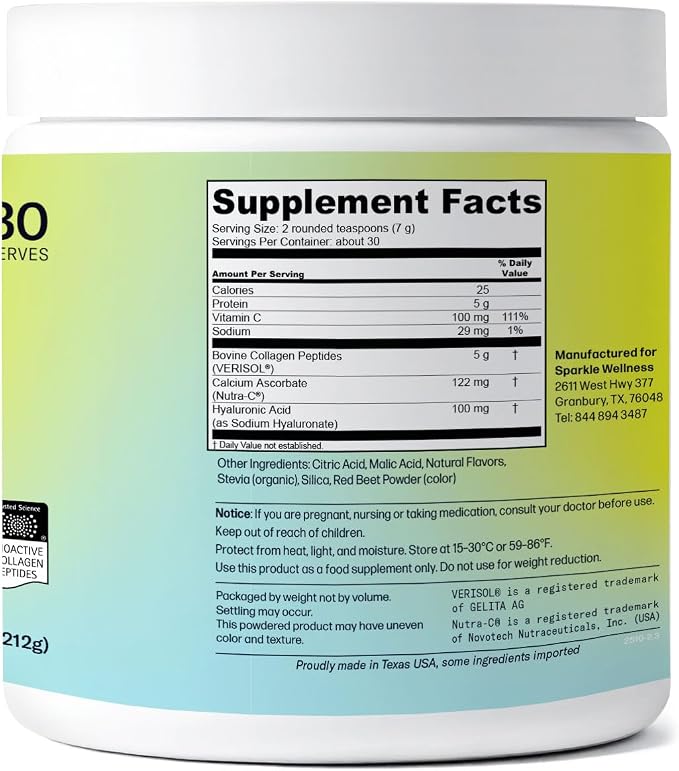 Sparkle Wellness VERISOL Bioactive Hydrolyzed Collagen Peptides | Collagen Powder with Vitamin C & Hyaluronic Acid for Hair, Skin, and Nail Health | Skin Boost Plus (Mixed Berry) [30-Serves]