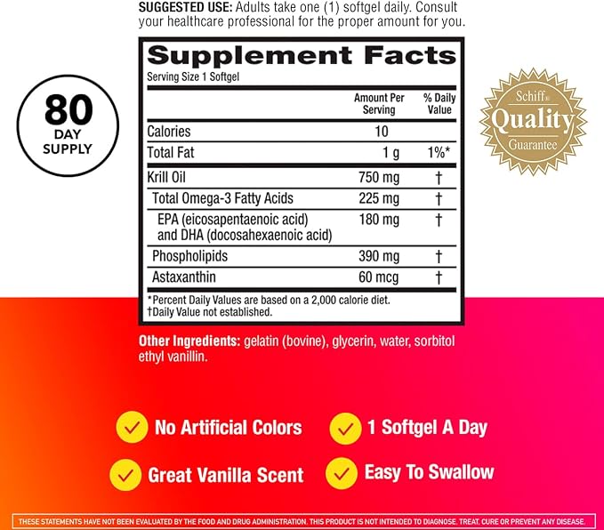 MegaRed Ultra Concentrate 750mg Omega-3 Krill Oil Fatty Acid Supplement with EPA/DHA, Antioxidant Astaxanthin, No Fish Oil Aftertaste Supports Heart Health, 80 Count Softgels (2 Pack)