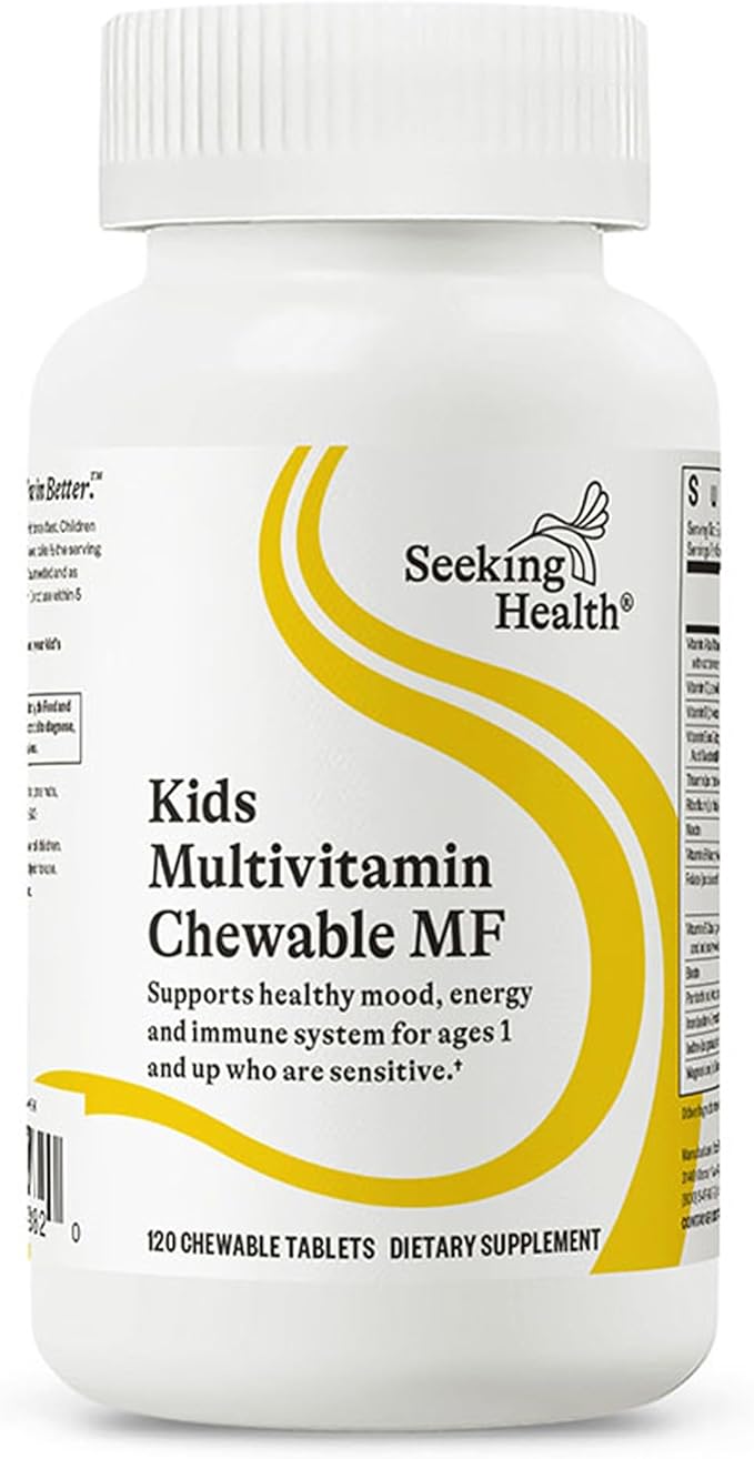 Seeking Health Kids Multivitamin Chewable MF, Formulated for Children’s Health, Methyl-Free, with Folinic Acid, Vitamin B12, Riboflavin, Vitamin A, Vegetarian (120 Chewable Tablets)*