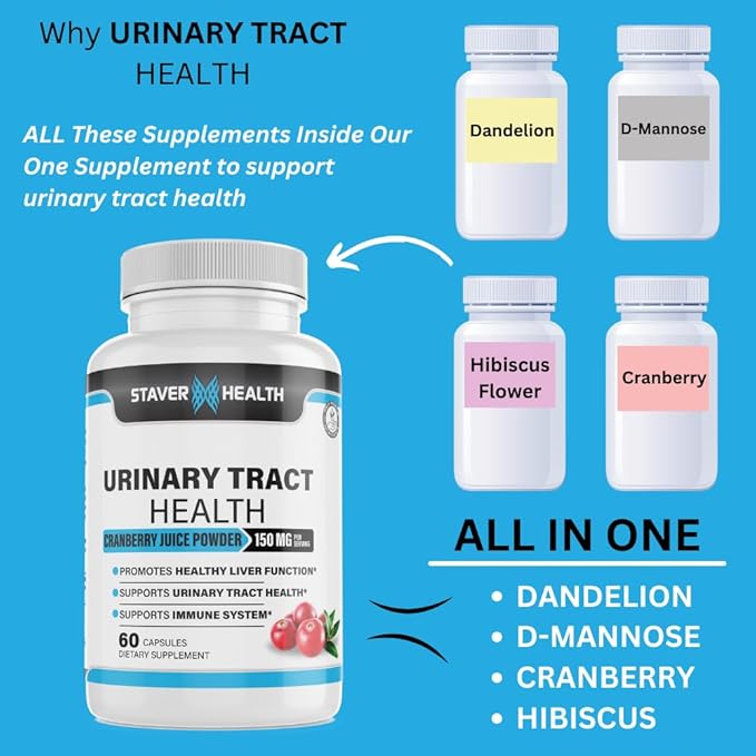 Urinary Tract Health, Cranberry Pills for Women, D Mannose 1000mg Capsules - Dandelion Herb Supplement - Helps Women Health, 60 CT