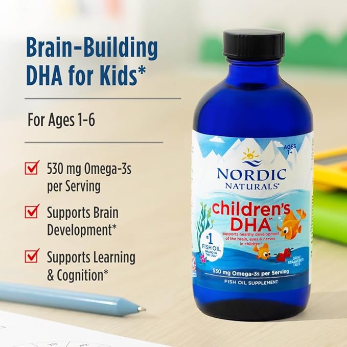 Nordic Naturals Children’s DHA, Strawberry - 8 oz for Kids - 530 mg Omega-3 with EPA & DHA - Brain Development & Function - Non-GMO - 96 Servings