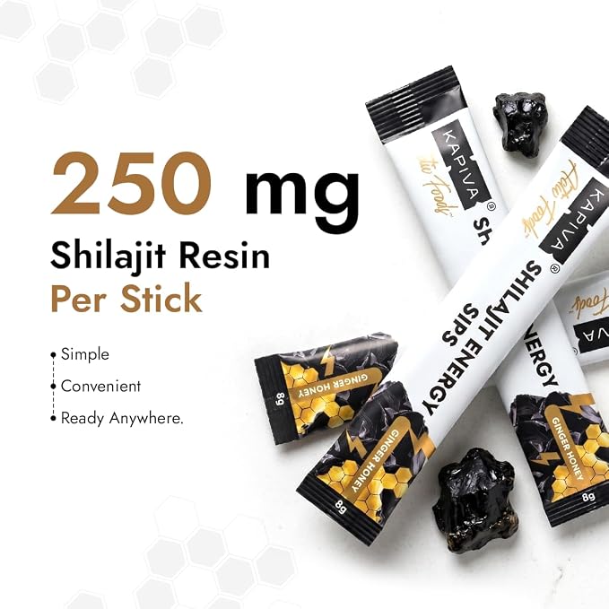 Kapiva Shilajit Honey Sticks, 7500mg Pure Shilajit, Easy-to-Consume On-the-Go Sticks, Energy & Stamina Support, Ginger Honey Flavor, 30 Count
