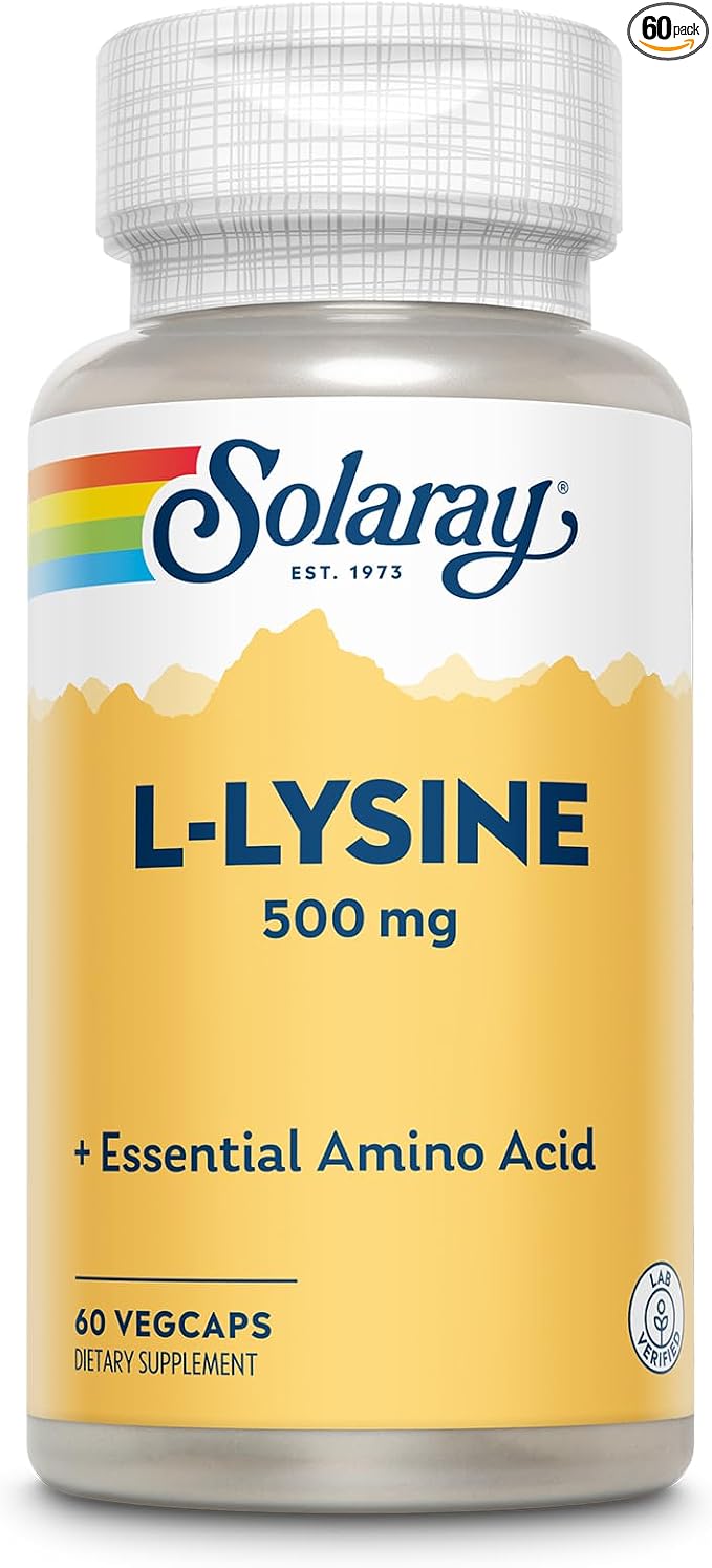 SOLARAY L Lysine 500 mg Capsules - Free-Form Essential Amino Acids Supplement - Powerful Wellness Support with L-Lysine Amino Acid - Lab Verified, 60-Day Guarantee, 60 Servings, 60 VegCaps